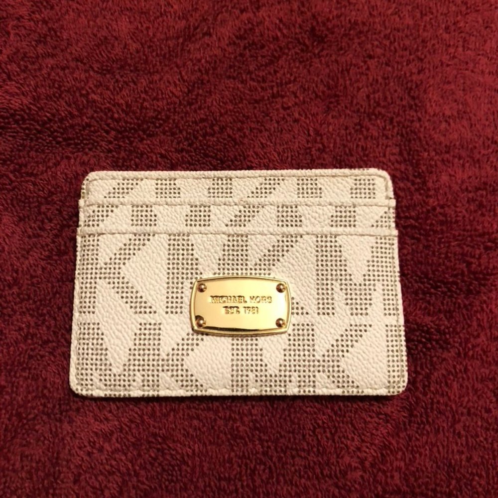 White MK monogram card holder